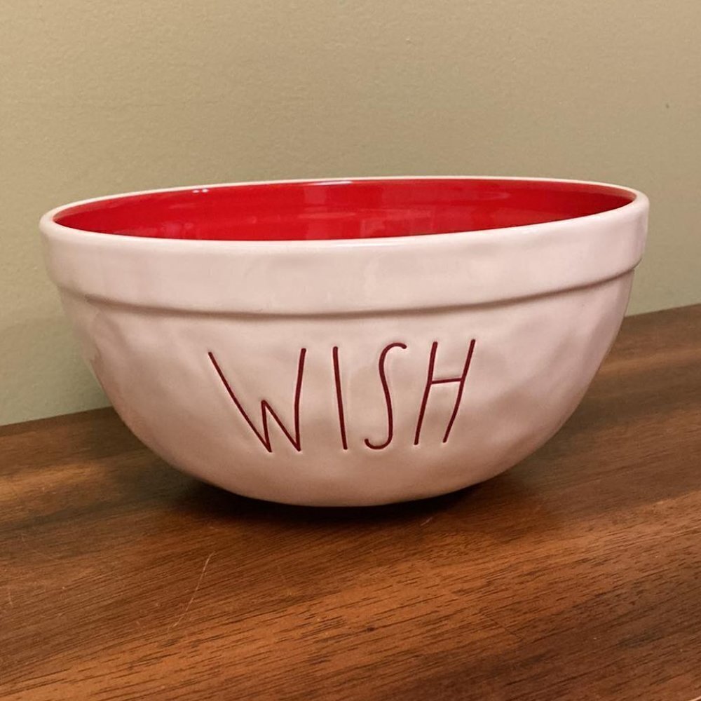 Vintage Rae Dunn Red WISH Ceramic Serving Bowl with Dimples